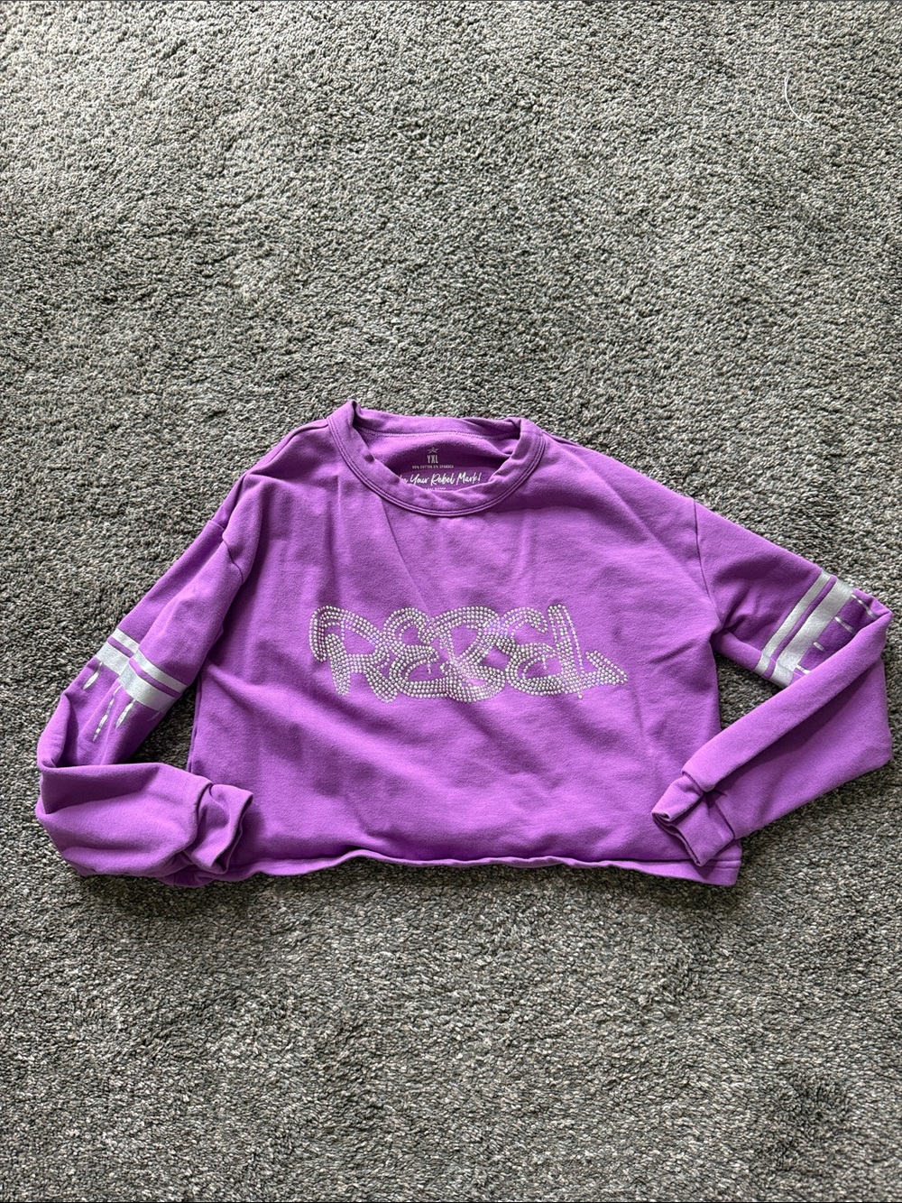 Girls' Purple 'Rebel' Rhinestone Cropped Sweatshirt